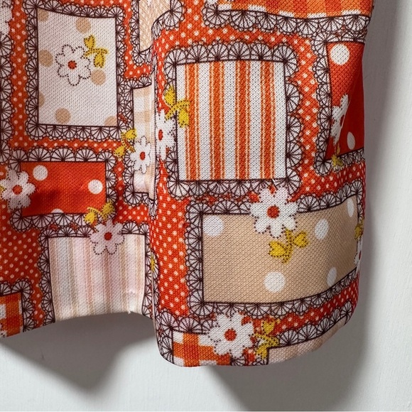 Vintage 60s/70s Orange Floral Short Sleeve Top Retro Boxy Women’s Size XL Boho - Picture 7 of 16